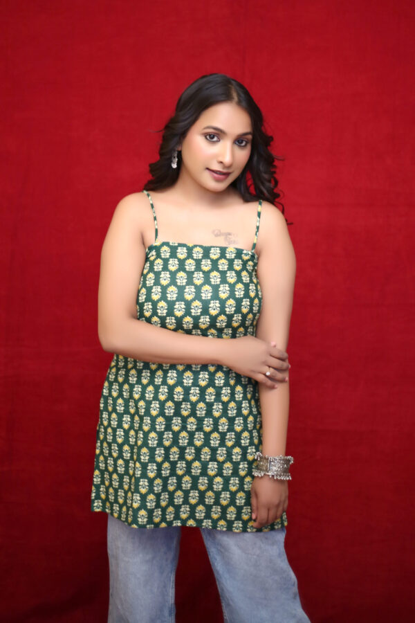 FERN GREEN ELEGANCE - corset style kurti with square neckline