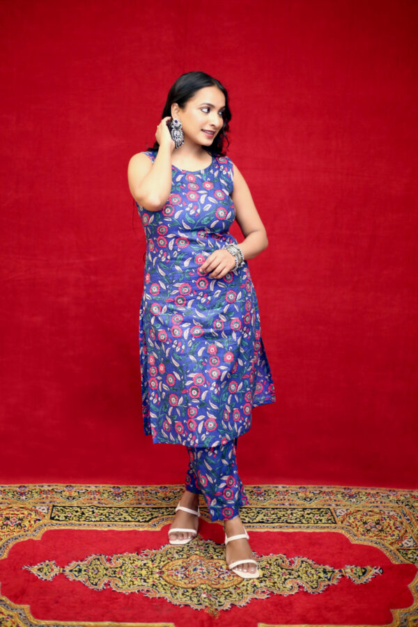 MIDNIGHT BLUE ELEGANCE - kurti co-ord set with vibrant accents - Image 4